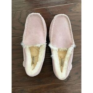 Fireside by Dearfoams Sydney Suede Sheepskin Moccasin Slippers Pink Size 9